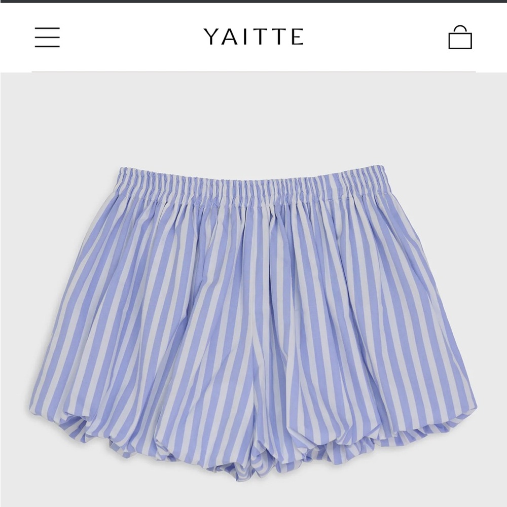Yaitte Naples Blue and White Striped Poplin Ruffle Shorts